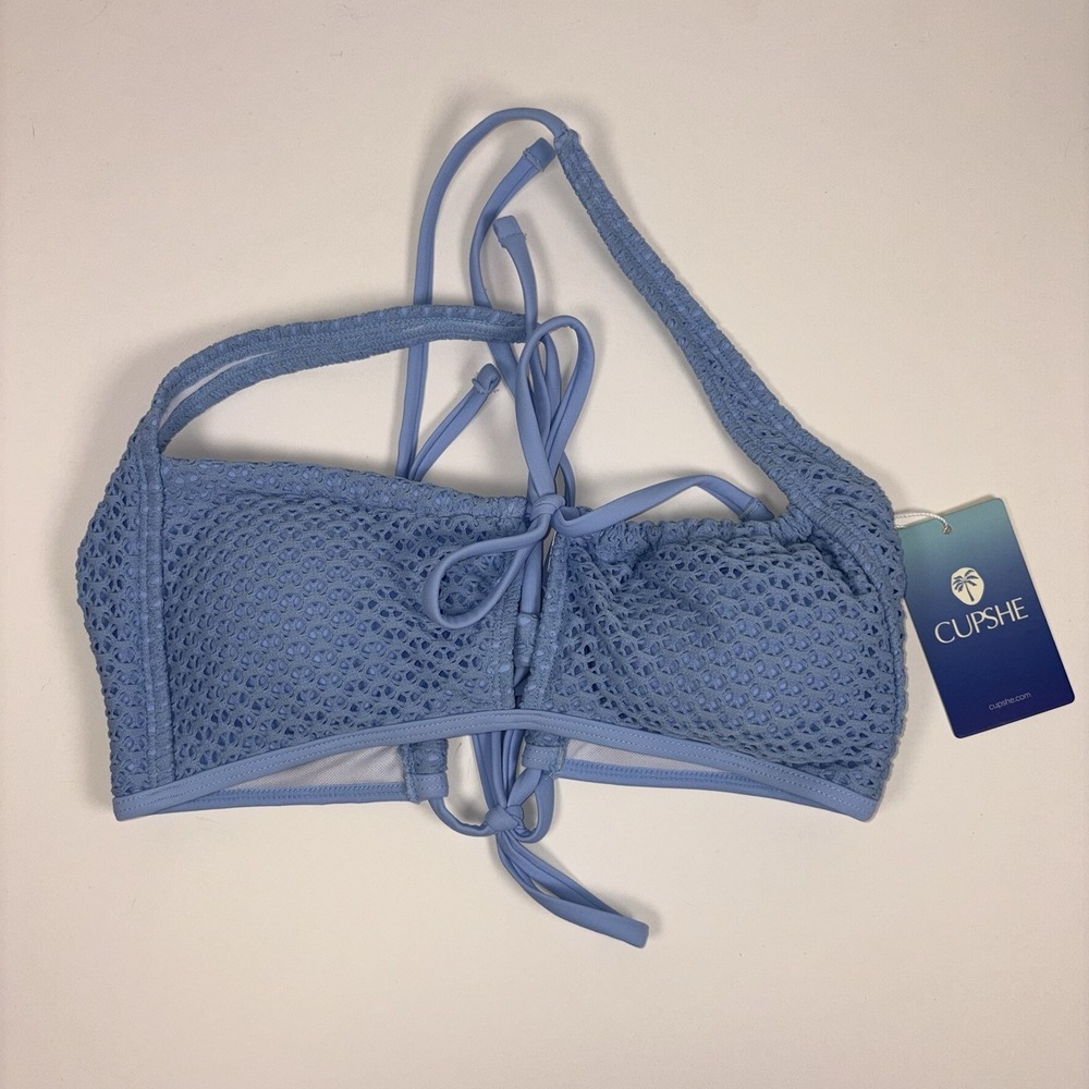Cupshe Womens M Blue Crochet Lace Bikini Top Strappy Padded Bralette Boho NWT